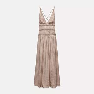 Zara Textured Midi Dress Pale Pink - Size XS